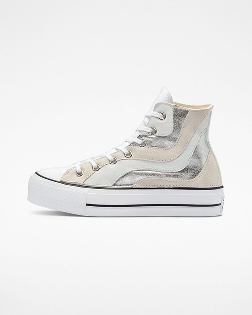 Topanky Na Platforme Converse Chuck Taylor All Star Lift Metallic Wave Vysoke Damske Biele | SK ASLWD9